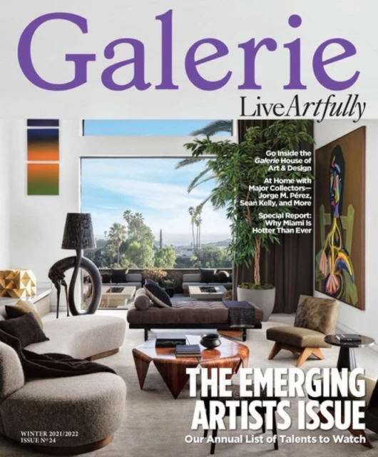 Magazine cover featuring a view into a modern living space with contemporary furniture, large windows, and stylish decor.