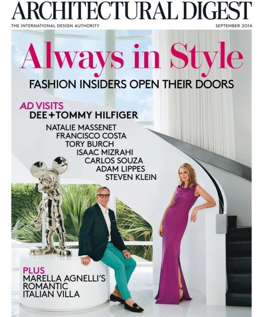 Architectural Digest cover, September 2014, features Tommy Hilfiger and a blonde model, in a modern interior with a staircase.