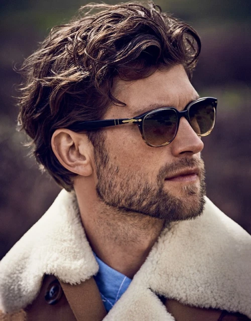Portrait of an adult male wearing sunglasses and a jacket with a fur collar, gazing off-camera against an outdoor background.