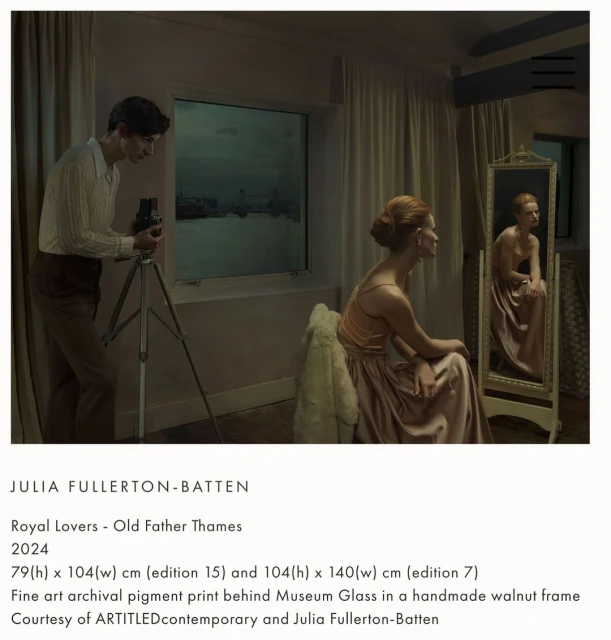 Fine art photograph features an indoor scene with a photographer, woman in a gown, window with cityscape, and a mirror reflecting the woman.