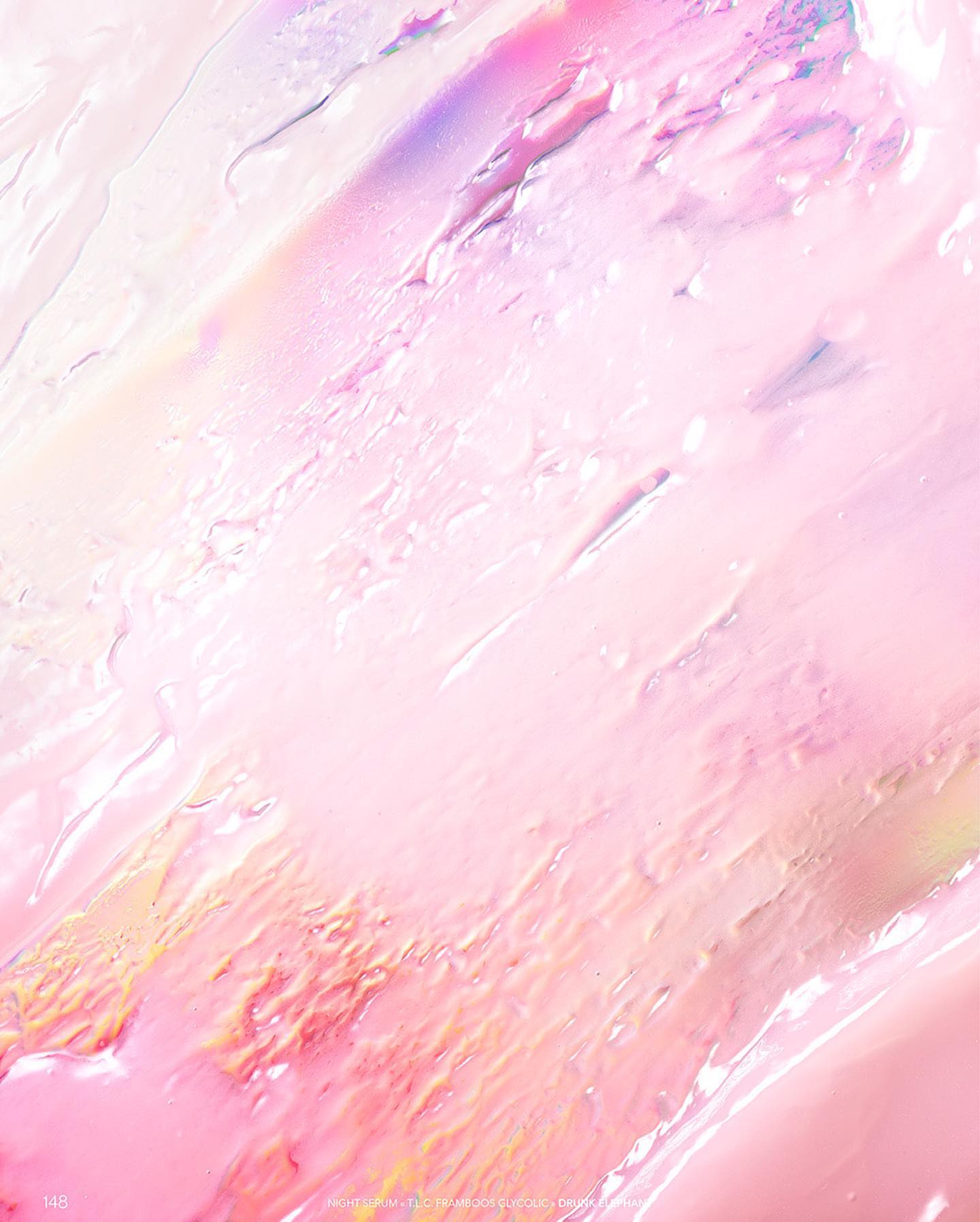 Abstract light pink and iridescent smeared paint texture with diagonal strokes, shiny surface and a gradient of pastel tones.