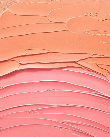 Close-up of pink and peach-colored abstract painting with a textured surface, horizontal brush strokes, and soft color blending.