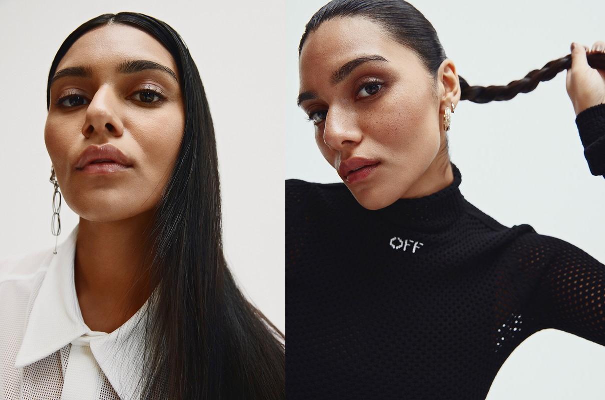 Portrait of two women in split-screen composition. One woman wears a white collared shirt; the other wears a black turtleneck.