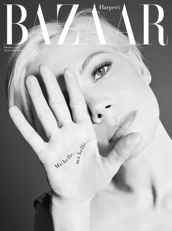 Black and white fashion magazine cover featuring a close-up of a woman with platinum blonde hair and the magazine's logo.