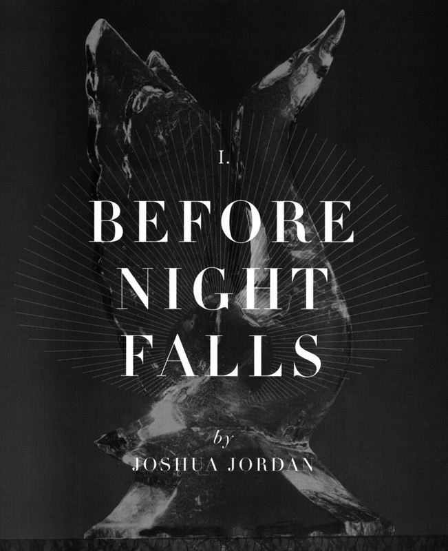 Abstract black and white photograph of a textured ice sculpture, with bold white text overlayed on top, against a dark backdrop.