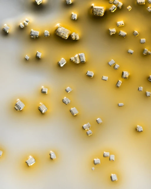 Close-up of loose light brown sugar cubes on a light grey background with liquid, capturing sweet flavor and granular texture.