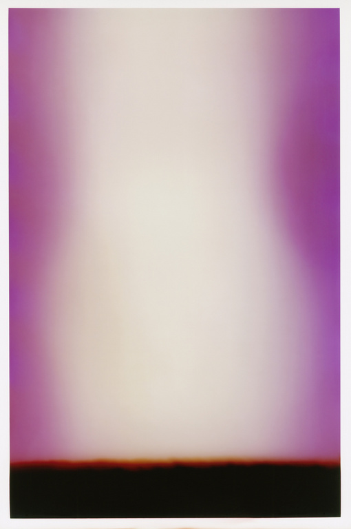 Abstract colour field photography, featuring a gradient of soft pink blending into white, and a dark black band at the bottom.