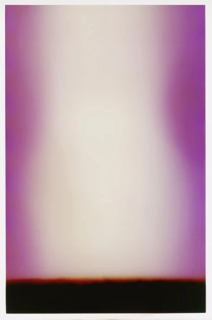 Abstract colour field photography, featuring a gradient of soft pink blending into white, and a dark black band at the bottom.