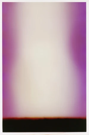 Abstract colour field photography, featuring a gradient of soft pink blending into white, and a dark black band at the bottom.
