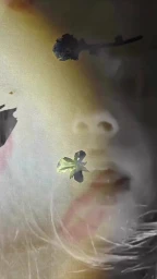 Close-up portrait of a woman with layered floral elements and muted tones directed by Julie Verhoeven