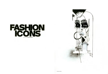 Black and white editorial illustration featuring bold typographic text and a stylized profile portrait with heavy eyelashes.