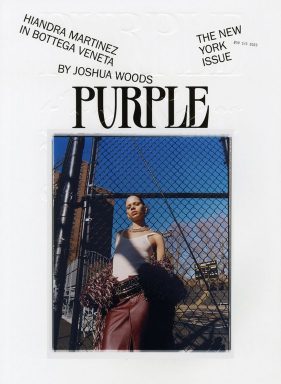 Magazine cover featuring Hiandra Martinez in Bottega Veneta, photographed by Joshua Woods, with an outdoor setting and chain-link fence backdrop.