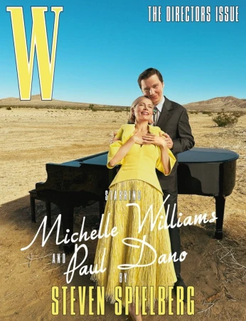 Michelle Williams and Paul Dano pose with a piano in the desert for W Magazine's 'The Directors Issue,' under Steven Spielberg's direction.