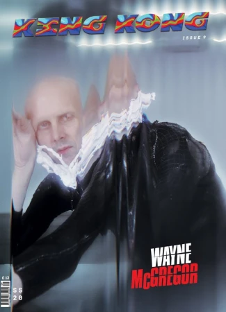Magazine cover of King Kong issue 9 featuring Wayne McGregor, with graphic design elements and cool color palette.