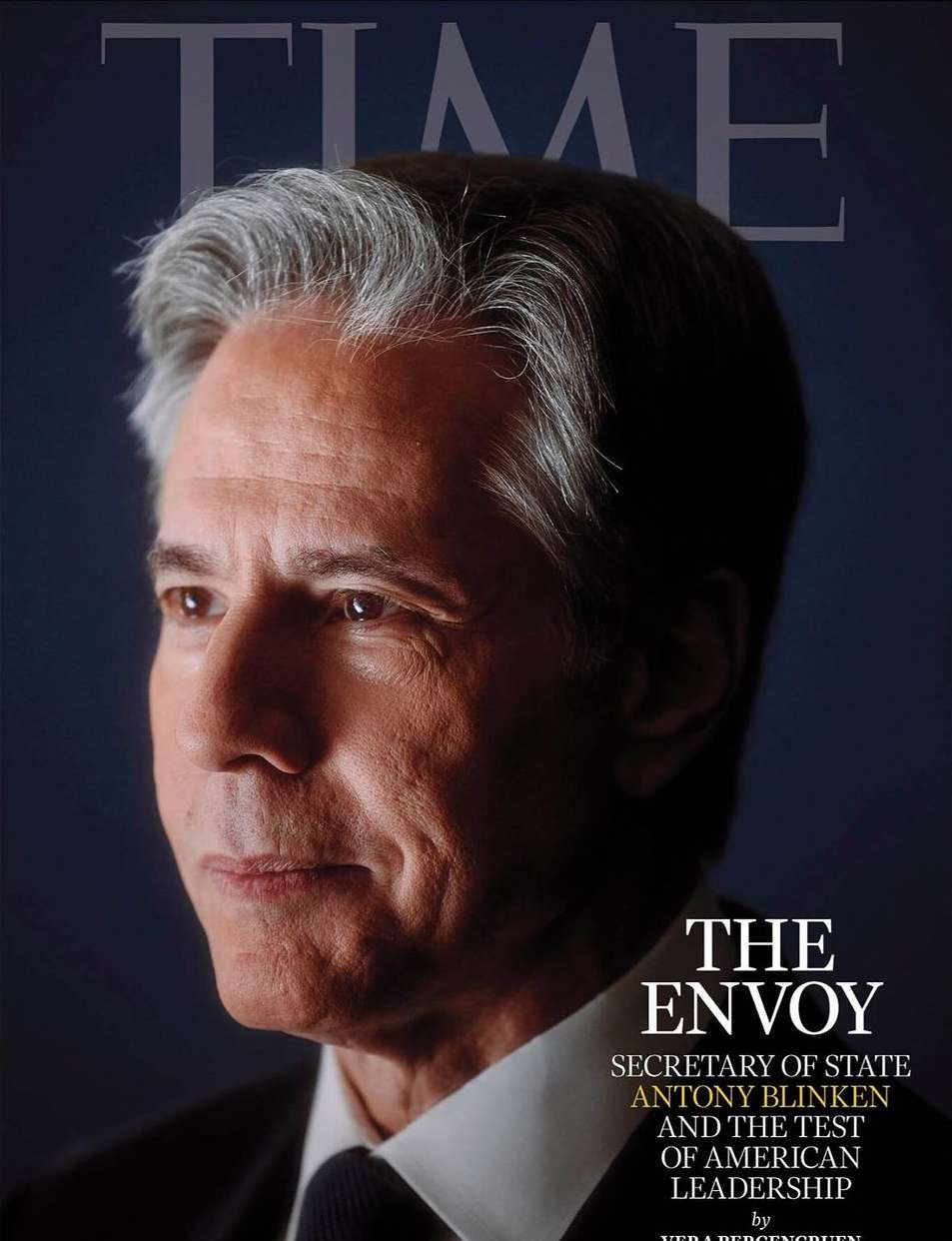 Close-up portrait of Antony Blinken on the cover of TIME Magazine. The image features the Secretary of State looking to the side.