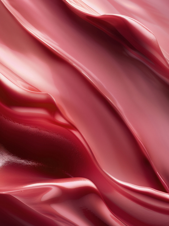 Close-up shot of a glossy pink surface with a textured, folded pattern and a reflective sheen, creating a visually appealing abstract composition.