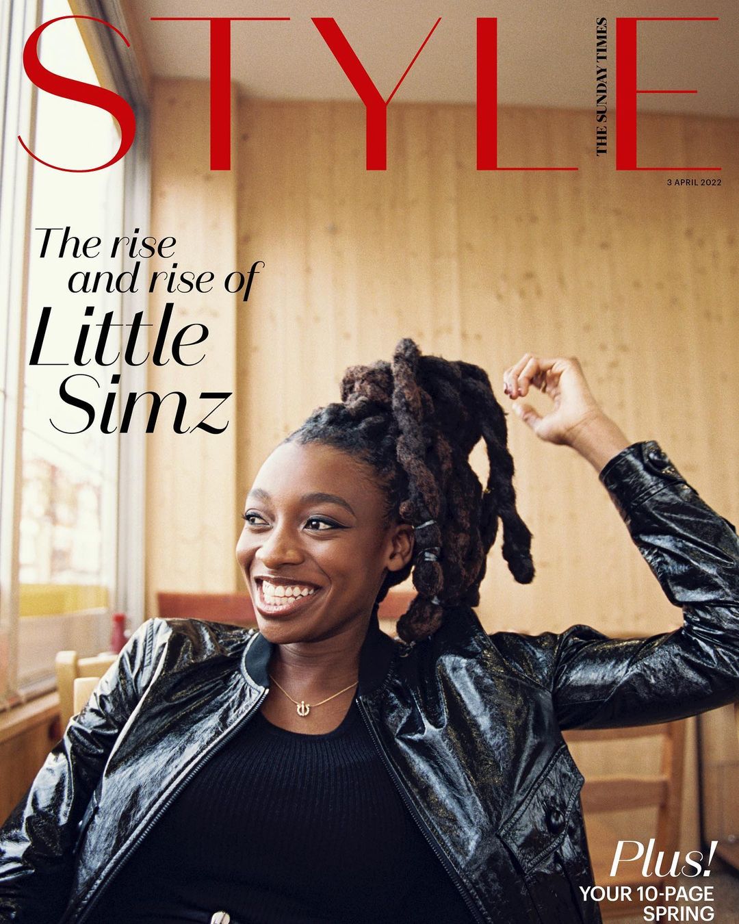 Magazine cover featuring Little Simz, smiling, wearing a black jacket and top, with the 'Style' logo and other text overlayed.