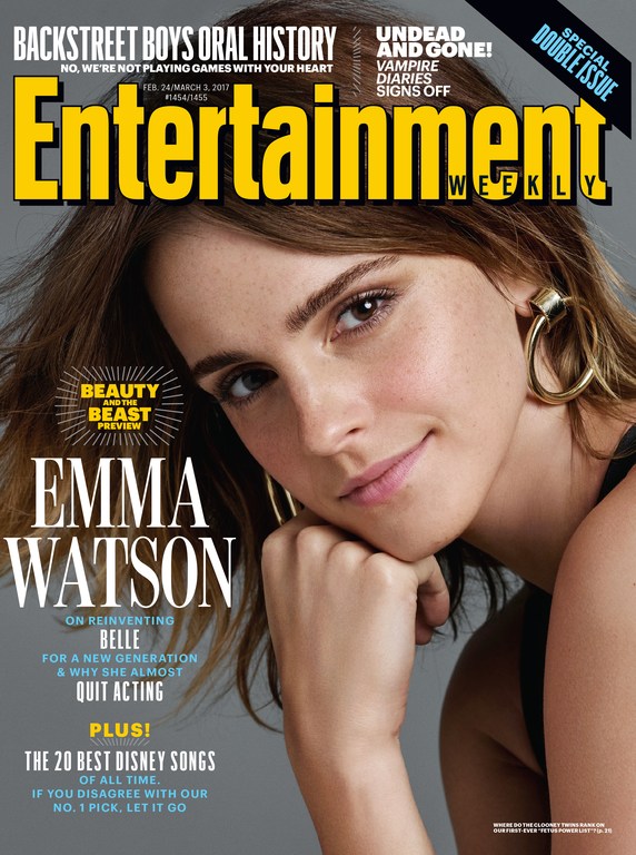 Entertainment Weekly magazine cover featuring Emma Watson in a close-up portrait with soft lighting and visible magazine text elements.