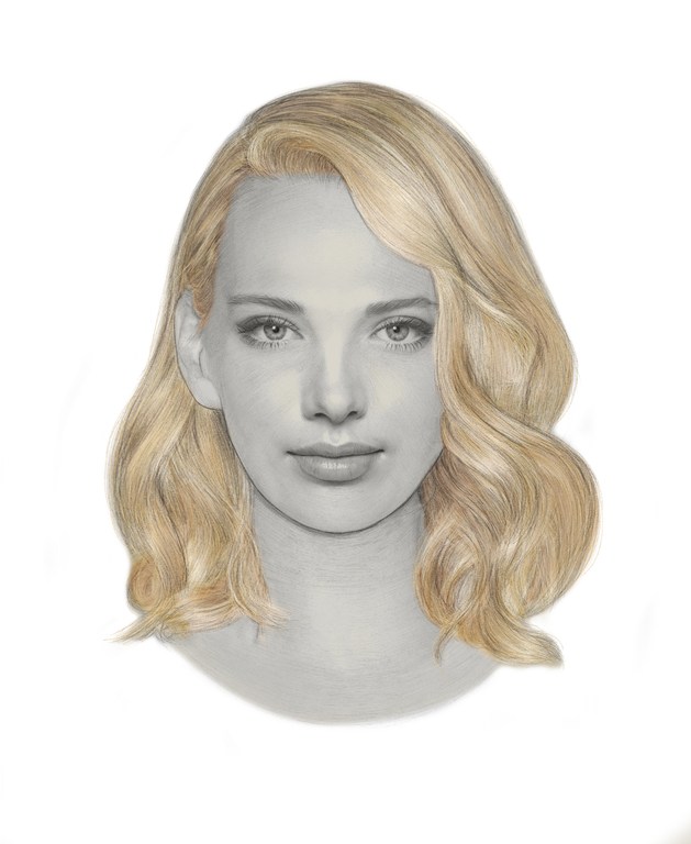 Illustration of an adult female with blonde hair styled in waves, shown in a close-up shot against a white background.