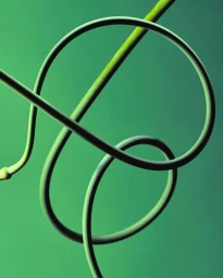 Abstract close-up of curved green cables forming loops against a gradient green background.