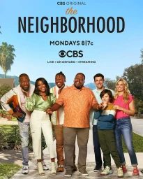 Cast of The Neighborhood posing outdoors in a suburban setting under a clear sky, photographed by Christopher Patey.