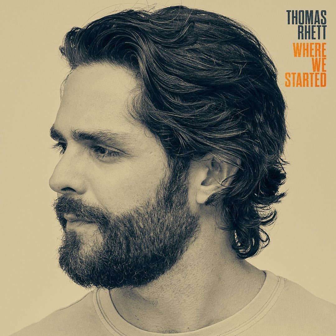 Close-up album cover art featuring Thomas Rhett, singer-songwriter, against a warm background, showcasing his wavy hair and beard.