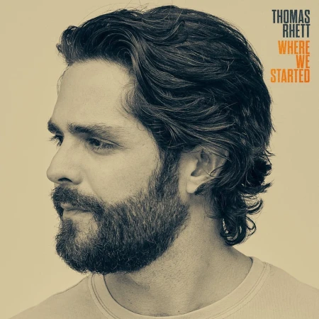 Close-up album cover art featuring Thomas Rhett, singer-songwriter, against a warm background, showcasing his wavy hair and beard.
