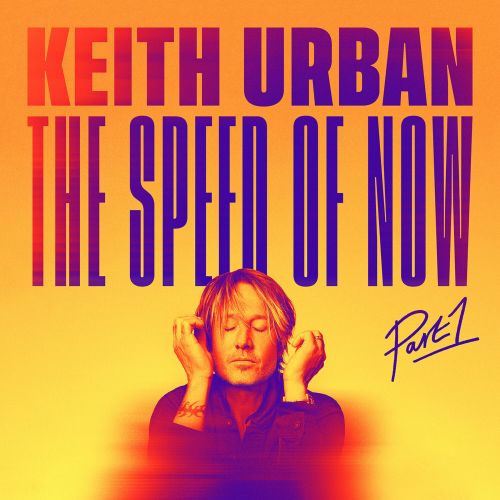 Music album cover featuring Keith Urban with hands near his face, set against an orange and yellow gradient background with title text.