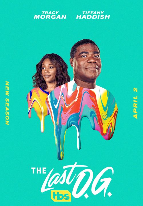 Movie poster for "The Last O.G." featuring Tracy Morgan and Tiffany Haddish with colorful, paint-dripped clothing and a bright teal backdrop.