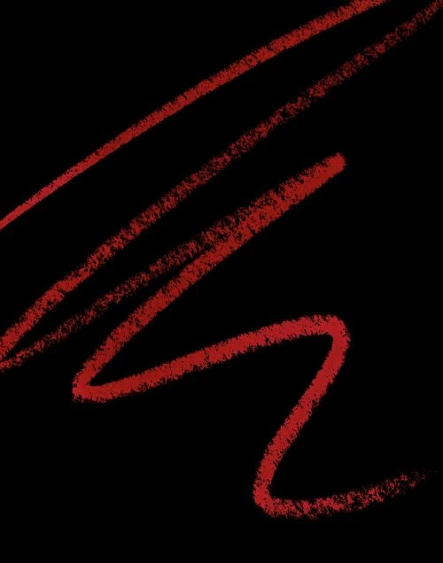 Abstract art featuring red scribbled lines against a black background, creating a textured, dynamic visual effect.