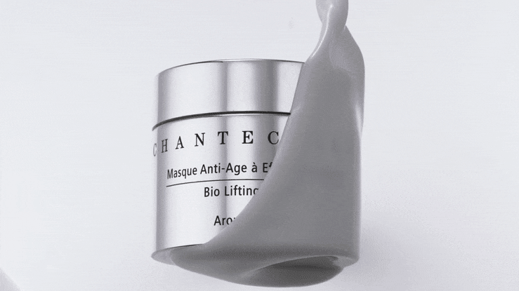 Chantecaille Masque Anti-Age à l'Églantine Bio Lifting against a white background with a creamy textured beauty product.