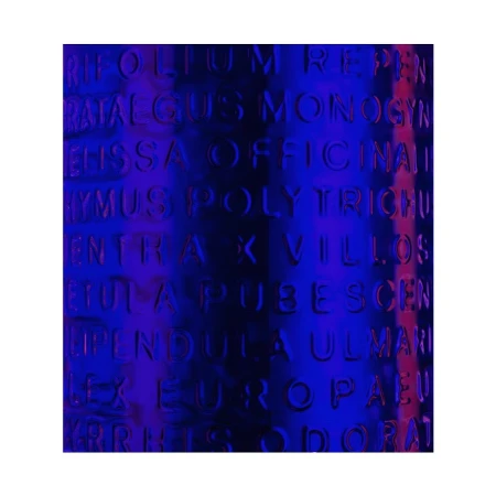 Abstract background featuring various botanical names in an embossed, dark blue color palette with subtle lighting and texture.