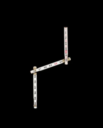 Measuring stick forming a right angle on a black background, with numbers and hash marks indicating measurements in inches or centimeters.