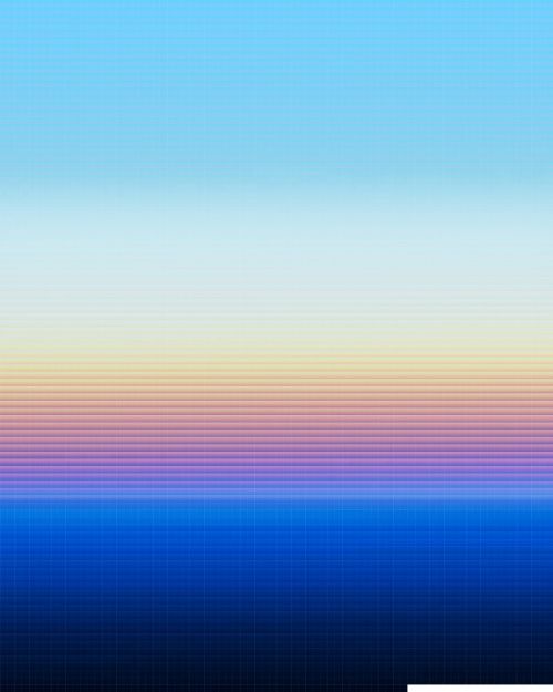 Abstract landscape art featuring a gradient of blue, purple, yellow, and white, reminiscent of sky and water, presented in pixelated style.