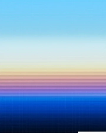 Abstract landscape art featuring a gradient of blue, purple, yellow, and white, reminiscent of sky and water, presented in pixelated style.