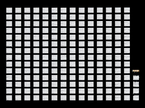Close-up of a white net-like surface with small holes evenly spaced in rows and columns over a black background, pattern.