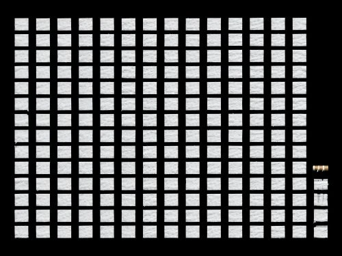Close-up of a white net-like surface with small holes evenly spaced in rows and columns over a black background, pattern.