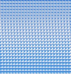 A repeating grid pattern of fluffy white cumulus clouds against a bright blue sky photographed by Dwight Eschliman.