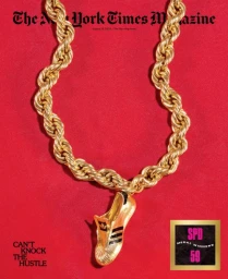 Thick gold rope chain necklace with a matching gold sneaker pendant on a vibrant solid red background