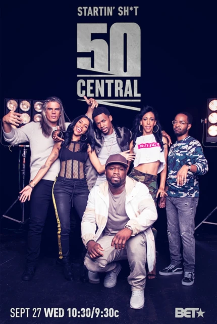 Cast promotional photo for the television show 50 Central, featuring a diverse group of five adults in modern urban fashion.