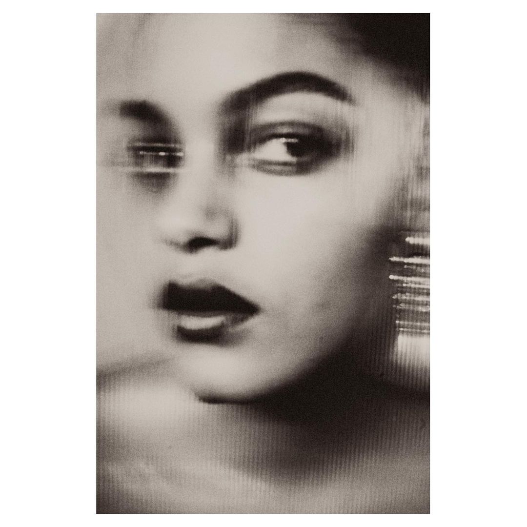 Close-up portrait of a woman with motion blur and scan lines by photographer Chieska Fortune Smith