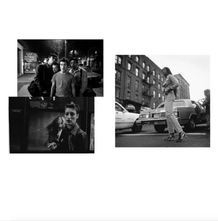 Monochrome collage featuring cityscapes, groups of people, and individual portraits in a dynamic composition, black and white.