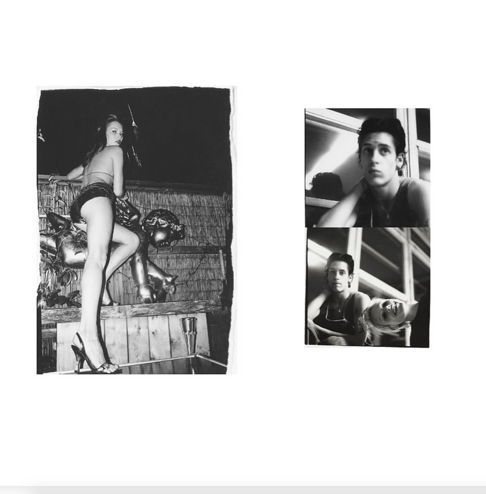 Black and white editorial collage featuring a woman posing outdoors and portraits of young men.