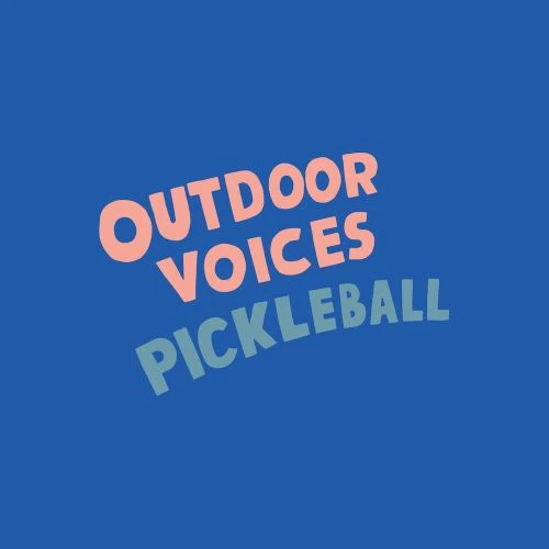 Outdoor Voices Pickleball graphic featuring a two-tone color palette on a blue background, showcasing a playful and eye-catching design.