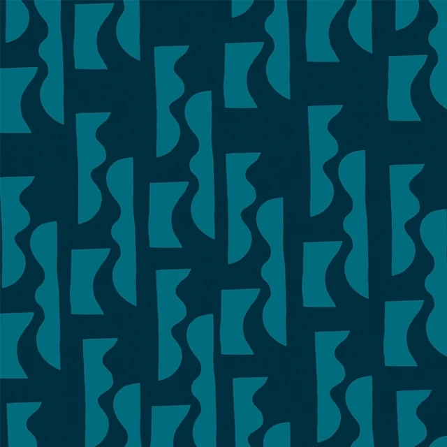 Abstract pattern design featuring teal geometric shapes against a dark blue background, creating a visually dynamic and modern surface pattern.