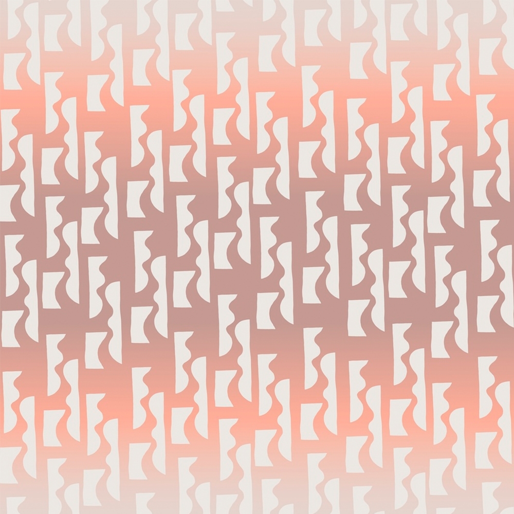 Abstract pattern featuring beige and white geometric shapes on a gradient background transitioning from peach to tan.