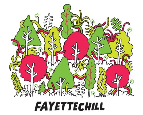 Illustration of colorful trees with red and green leaves, set against a white background, and the word 'FAYETTECHILL' below.