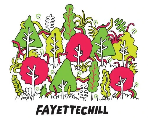 Illustration of colorful trees with red and green leaves, set against a white background, and the word 'FAYETTECHILL' below.