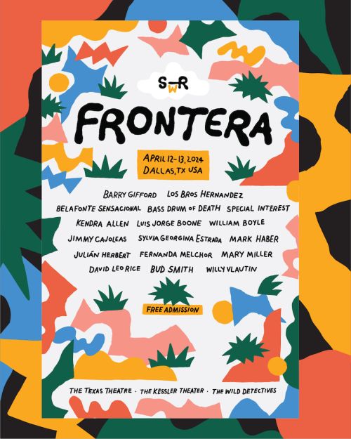 Promotional poster for Frontera music festival in Dallas, Texas, featuring names of performing artists and free admission offer.