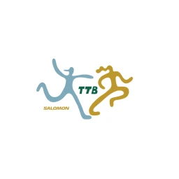 Stylised graphic illustration of two figures running with SALOMON and TTB text on a plain white background